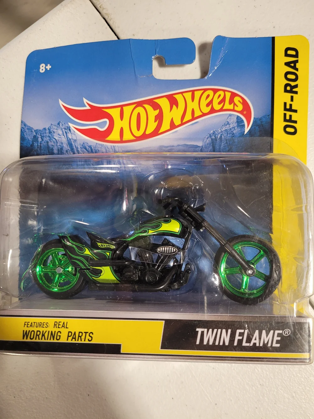 Hot Wheels Twin Flame Green Motorcycle Toy - Kids Vehicles